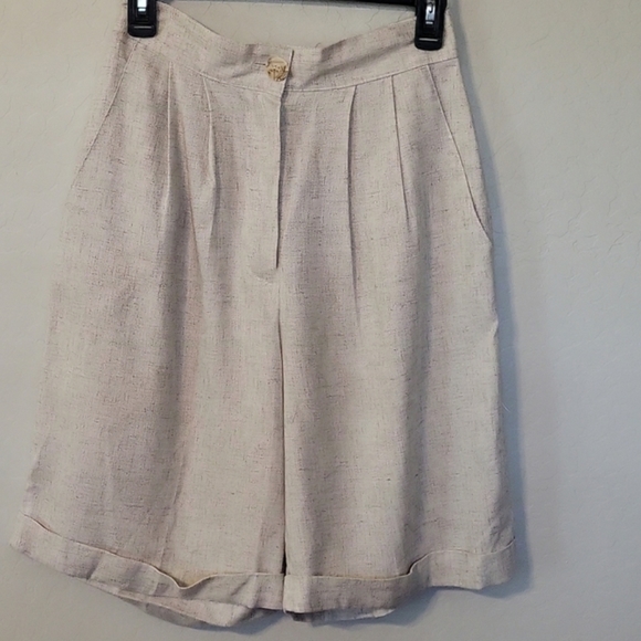 Francine Browner High-Waisted Linen Blend Oatmeal Speckled Shorts Retro Size 10 - Picture 1 of 10